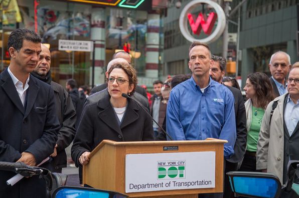 DOT Commissioner Polly Trottenberg at a press conference in April, 2019.